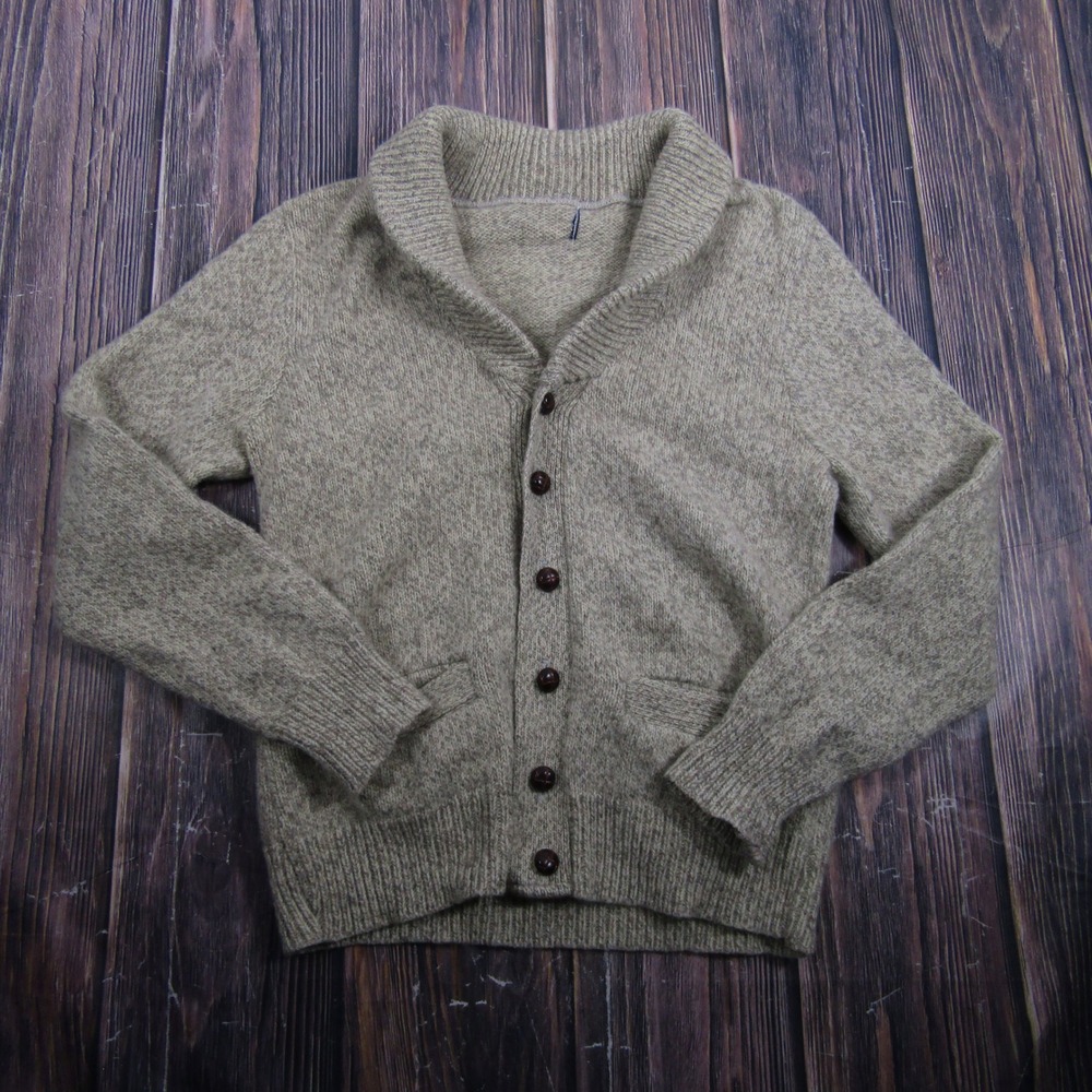 Cardigan Sweater Womens M Oatmeal Marled Wool Blend‎ Shawl Collar Pocket Granny